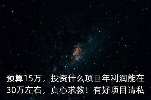 預(yù)算15萬，投資什么項(xiàng)目年利潤能在30萬左右，真心求教！有好項(xiàng)目請私