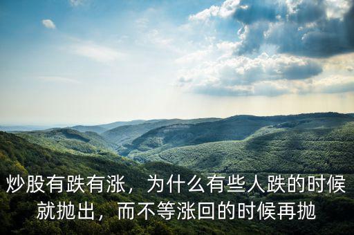 炒股有跌有漲，為什么有些人跌的時候就拋出，而不等漲回的時候再拋