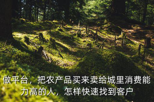 做平臺，把農(nóng)產(chǎn)品買來賣給城里消費能力高的人，怎樣快速找到客戶