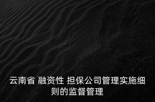 云南省 融資性 擔(dān)保公司管理實施細(xì)則的監(jiān)督管理