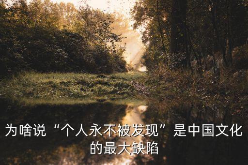 為啥說(shuō)“個(gè)人永不被發(fā)現(xiàn)”是中國(guó)文化的最大缺陷