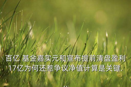 百億 基金嘉實元和宣布提前清盤盈利17億為何還惹爭議凈值計算是關鍵...