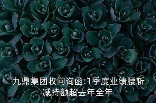  九鼎集團(tuán)收問詢函:1季度業(yè)績腰斬減持額超去年全年