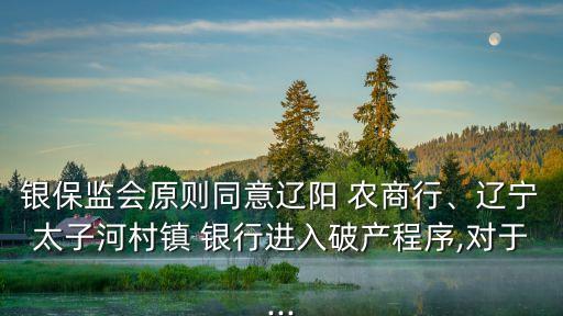 銀保監(jiān)會原則同意遼陽 農(nóng)商行、遼寧太子河村鎮(zhèn) 銀行進入破產(chǎn)程序,對于...