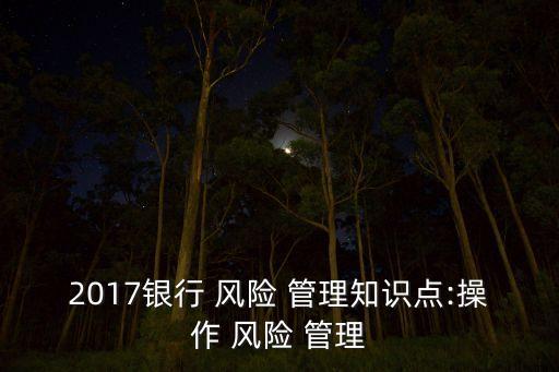 2017銀行 風(fēng)險 管理知識點(diǎn):操作 風(fēng)險 管理