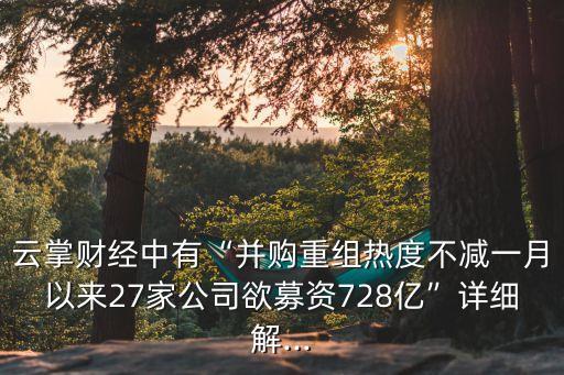 云掌財經(jīng)中有“并購重組熱度不減一月以來27家公司欲募資728億”詳細(xì)解...