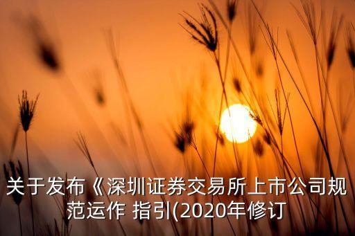 關于發(fā)布《深圳證券交易所上市公司規(guī)范運作 指引(2020年修訂