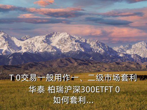 T 0交易一般用作一、二級市場套利 華泰 柏瑞滬深300ETFT 0如何套利...
