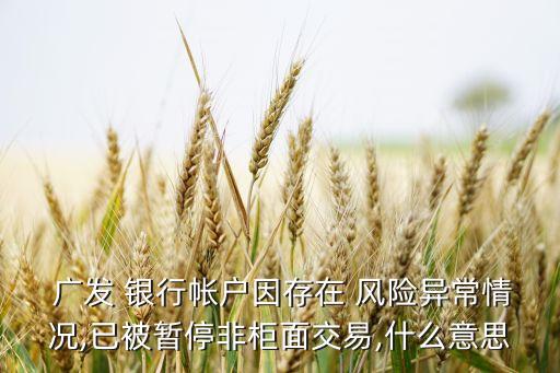  廣發(fā) 銀行帳戶因存在 風(fēng)險(xiǎn)異常情況,已被暫停非柜面交易,什么意思