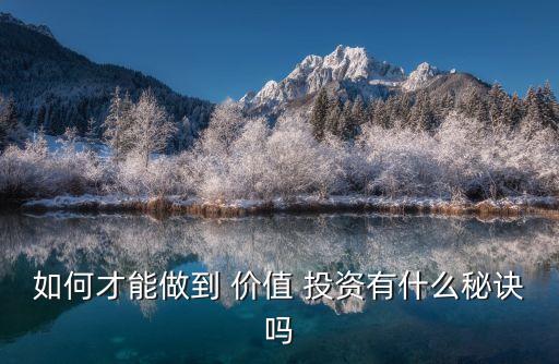 如何才能做到 價(jià)值 投資有什么秘訣嗎