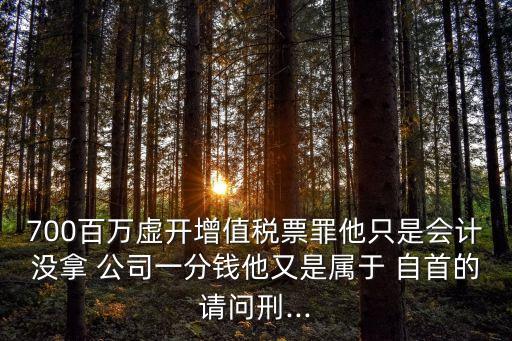 700百萬(wàn)虛開(kāi)增值稅票罪他只是會(huì)計(jì)沒(méi)拿 公司一分錢(qián)他又是屬于 自首的請(qǐng)問(wèn)刑...