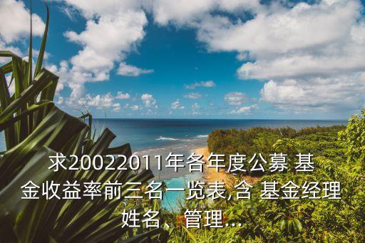 求20022011年各年度公募 基金收益率前三名一覽表,含 基金經(jīng)理姓名、管理...