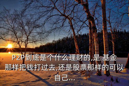 P2P到底是個(gè)什么理財(cái)?shù)?是 基金那樣把錢(qián)打過(guò)去,還是股票那樣的可以自己...