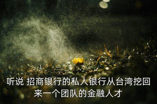 聽說 招商銀行的私人銀行從臺(tái)灣挖回來一個(gè)團(tuán)隊(duì)的金融人才