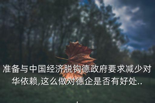 準(zhǔn)備與中國經(jīng)濟(jì)脫鉤德政府要求減少對(duì)華依賴,這么做對(duì)德企是否有好處...