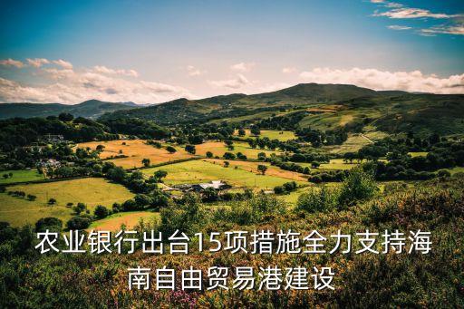  農(nóng)業(yè)銀行出臺(tái)15項(xiàng)措施全力支持海南自由貿(mào)易港建設(shè)