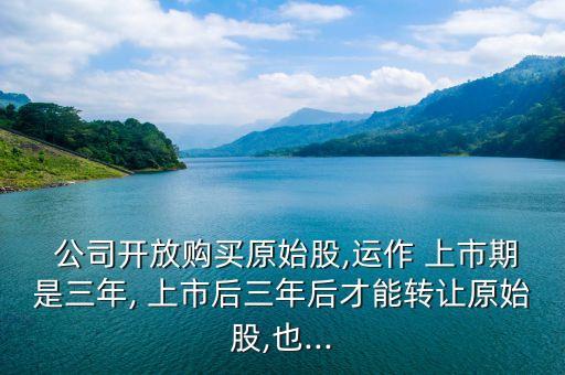  公司開放購買原始股,運(yùn)作 上市期是三年, 上市后三年后才能轉(zhuǎn)讓原始股,也...