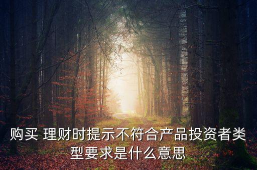 購買 理財時提示不符合產品投資者類型要求是什么意思